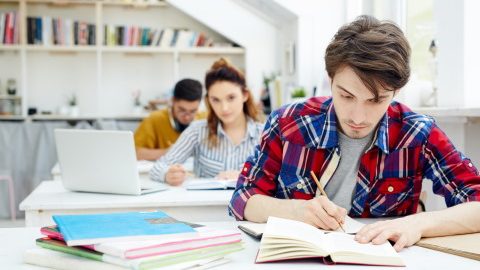 Clever student making notes at lesson Clever student making notes at lesson